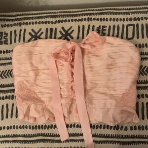 Free People Pink Strapless Ruffled Top